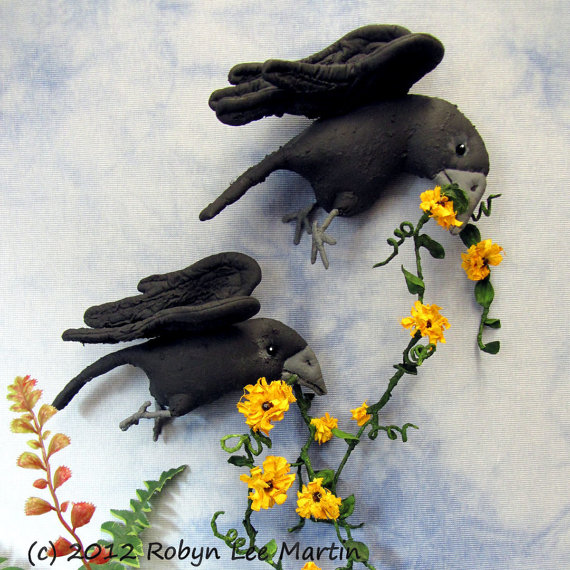 Crows Primitive Soft Sculpture Wall Hanging 