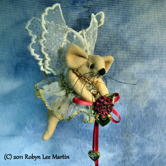 Mouse Fairy with Heart and Roses Hanging Ornament