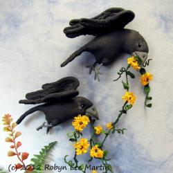 Crows Primitive Soft Sculpture Wall Hanging 